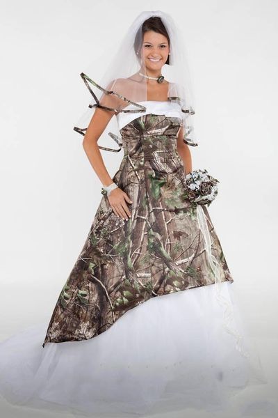 

custom made plus size camo wedding dresses 2016 vestidos de novia a-line strapless floor length wedding gowns bridal dress custom, White
