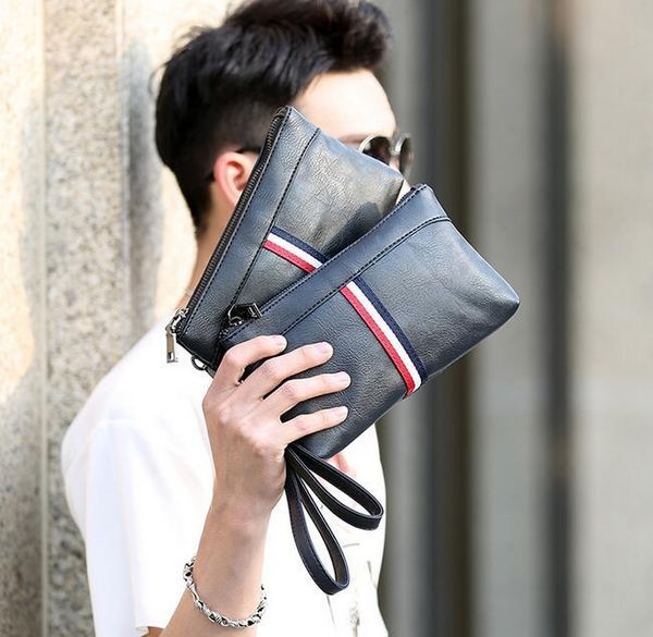 

factory sales brand bag korean fashion color leather men hand bag casual mens sportswear men's wallet hand bag, Red;black