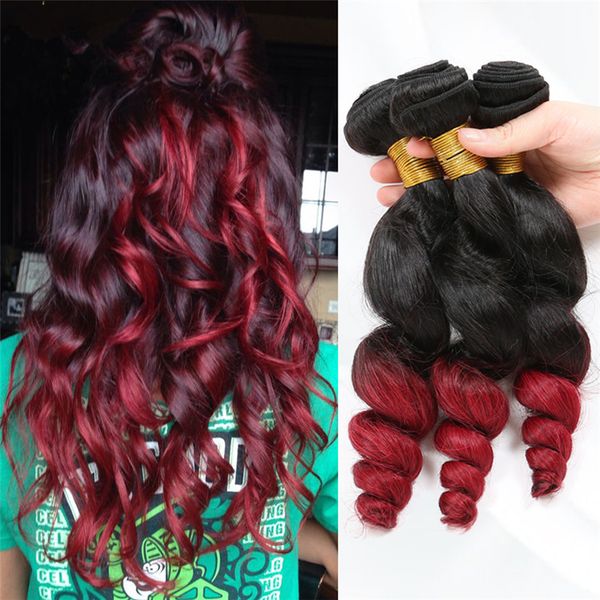 Brazilian Red Ombre Hair Extensions 1b Red Dark Roots Two Tone