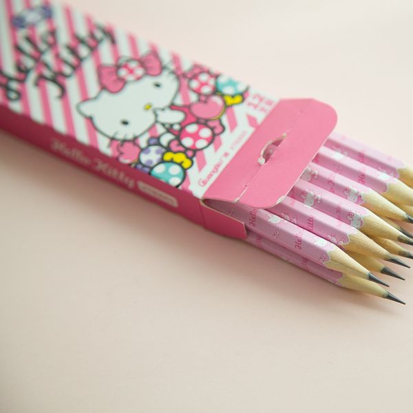 

eco-friendly writing supplies 6pcs pack cute cartoon wood kitty pink stationery office school art wooden hb black pencil children supplies