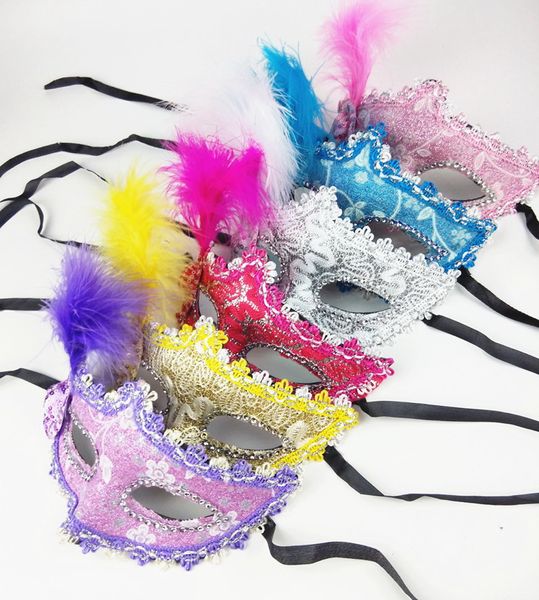 Sexy venezianische Spitze-Feder-Augenmaske, schöne Prinzessin-Party-Auftritte, Halloween-Maskerade-Masken, Kinder-Party-Maske