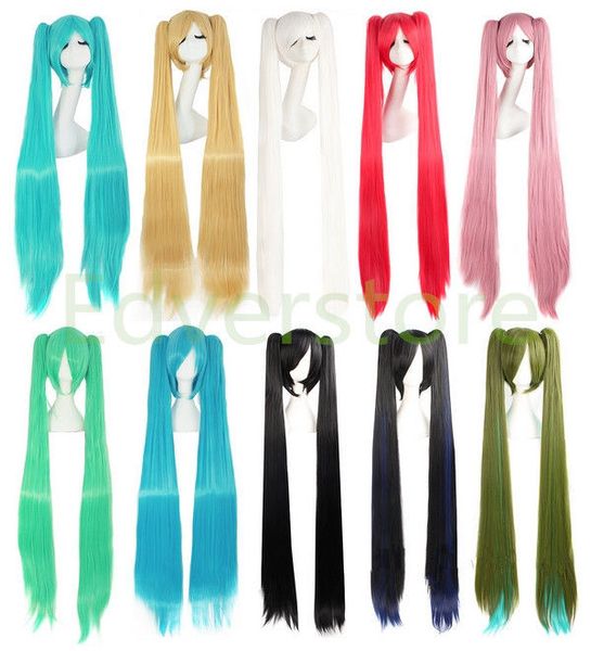 affascinante bella nuova vendita calda migliori parrucche anime cosplay lunghe Vocaloid Hatsune Miku 2 coda di cavallo