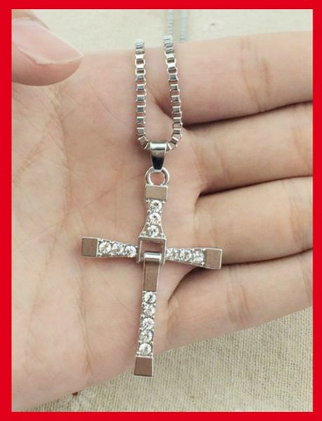 

furious 7 with section alloy diamond cross necklace accessories clavicle domineering male and female couple pendant jewelry, Silver