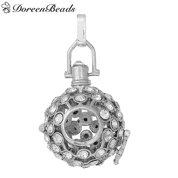 

copper wish box pendants silver tone round hollow can open(fit bead size: 20mm)49mm(1 7/8")x 28mm ,1 pc 2016 new jewelry makin, Bronze;silver