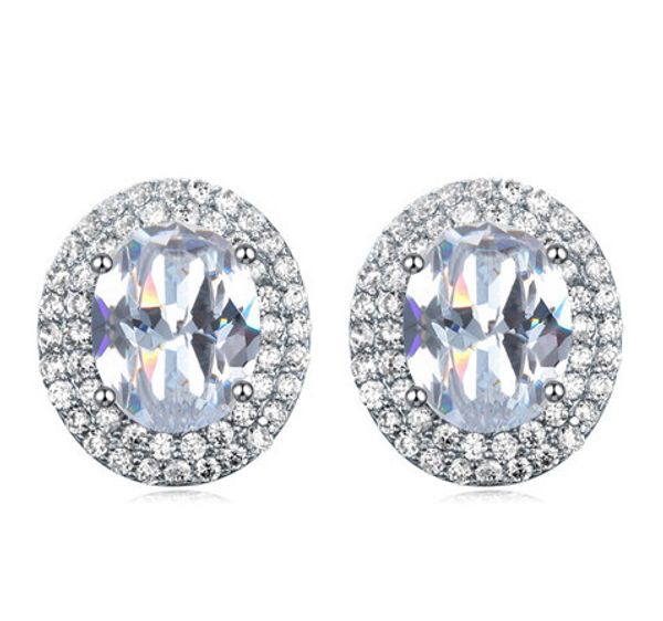 

luxury stud earrings fashion women zircon platinum plated oval earrings jewelry, Golden;silver