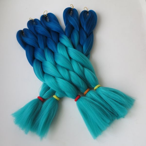 

mbo brai24" 100g ombre two tone juding synthetic jumbo braid hair blue & dark green color, Black