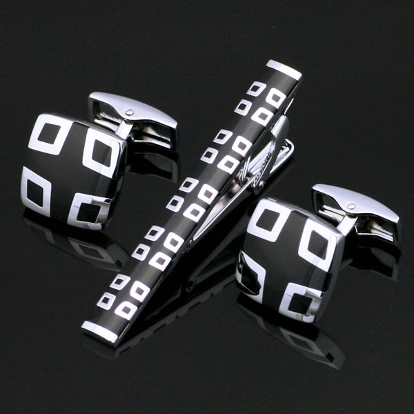 

роскошные французские запонки галстук клип набор для мужчин ювелирные изделия серебряный черный уникальный дизайн запонки z-010, Silver;golden