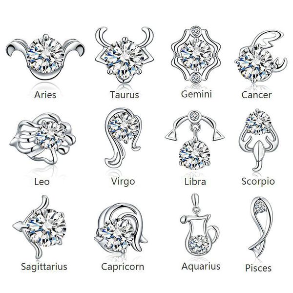 

Twelve Constellations 925 Silver Earrings for women Fashion CZ zircon Jewelry 925 sterling silver Austrian Crystal Stud Earring Free Shippi