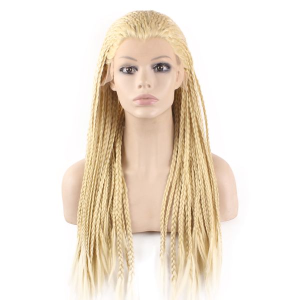 613 Blond Kanekalon trança peruca de cabelo completa Longo Micro trançado sintética rendas frente perucas para Branco Mulheres Moda