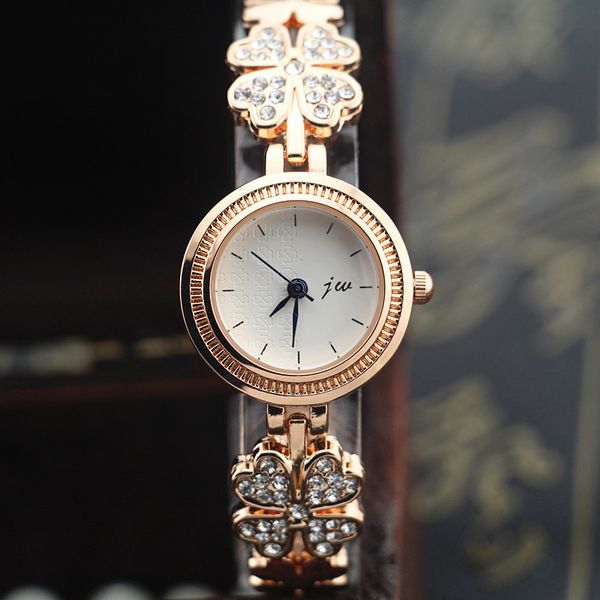 

Free shipping!flower with rhinestone design metal band,gold plate round case,jw fashion woman lady quartz bracelet watches