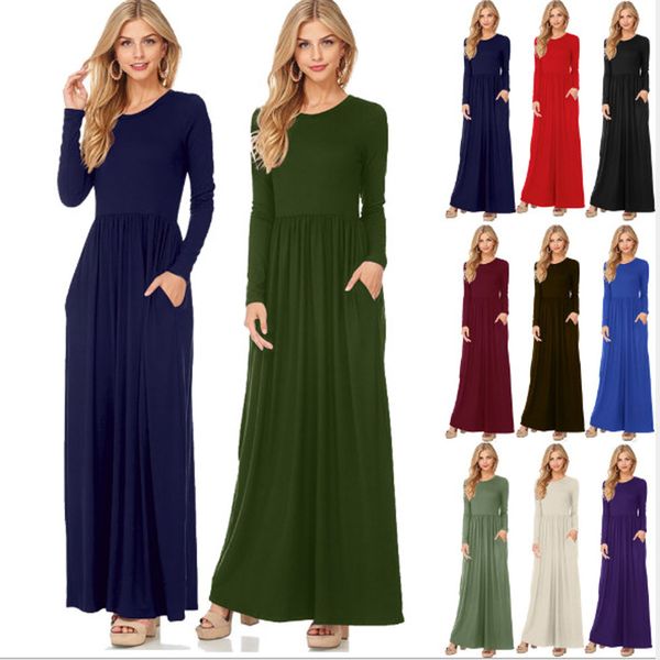 

Women Autumn Long Sleeve Loose Plain Maxi Dress Casual Ladies Fall Solid Color Long Dresses