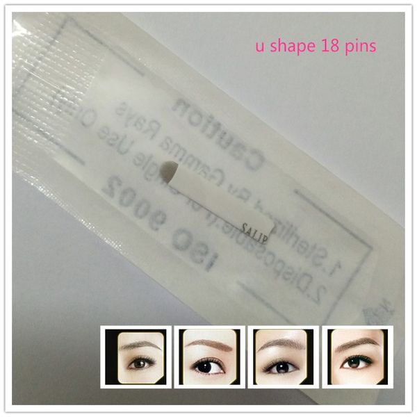 

50 pcs white u18 permanent eyebrow makeup manual tattoo bevel blades 18 needles