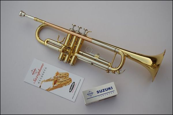 Nuovo arrivo di alta qualità SUZUKI TR-600 B Tromba piatta Ottone Lacca oro Strumenti musicali in Sib con custodia Bocchino Spedizione gratuita