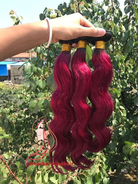 1b Burgundy Ombre Two Tone Ombre Hair 3 Bundles Dark Roots