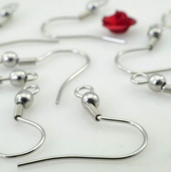 

500pcs/ lot jewelry findings & components stainless steel ear wires hook with 4mm bead coil earring finding diy silver