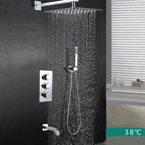 Kupferventil 10 Zoll Regendusche Thermostatisches Wand-Brausemischventil Dreiwege-Brauseset mit Halter und Auslauf SS0158