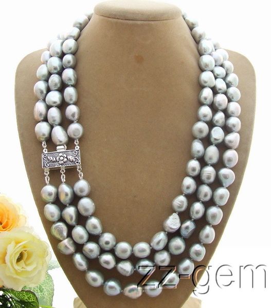 

charming natural 12 mm baroque south seas gray pearl necklace, Silver