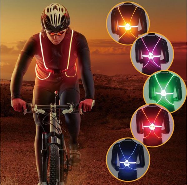 Nova fibra LED luminosa noite corrida e ciclismo roupas ao ar livre colete de segurança reflexivo colete esportivo