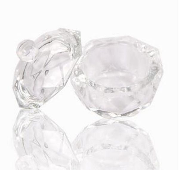 

beauty acrylic crystal glass dappen dish bowl cup with cap liquid glitter powder caviar nail art tool round