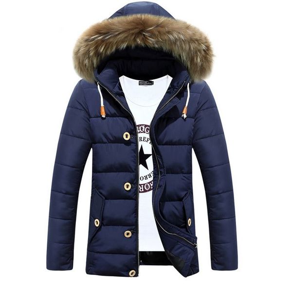 Atacado - venda quente longo inverno homens outwear jaqueta casual e algodão parkas macho gola de pele grande acolchoado