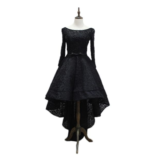 

lace prom dresses long sleeves 2020 black high low prom gowns scoop neck formal dresses real p