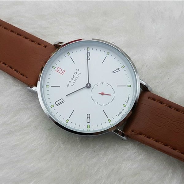 

2016 new brand nomos quartz watch lovers watches women men dress watches leather dress wristwatches fashion casual watches, Slivery;brown