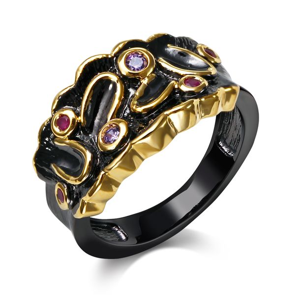 

new jewelry for women black gold plated setting with ruby and purple cz crystal classic girlfriend gift of rings, Golden;silver