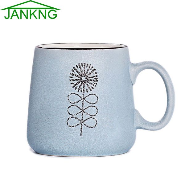 JANKNG 375mL Kawaii Blue Ceramic Coffee Mugs Cup Solid LHand Painted Lovely Dandelion Coffee Travel Mug Milk Tea Cup Elegance Mug Girl Gift