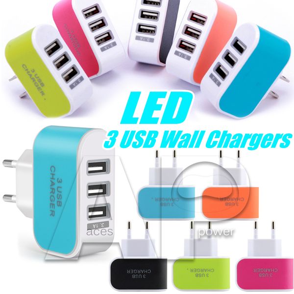 

US EU Plug 3 USB Ports Wall Charger 5V 3.1A LED Travel Power Adapter EU Chargers Dock Charge For Mobile S8 Note8