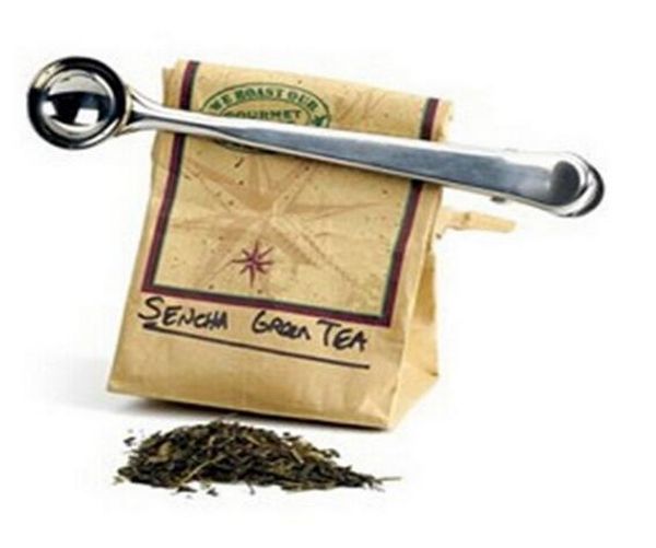 

fashion stainless steel ground coffee measuring scoop spoon with bag seal clip silver