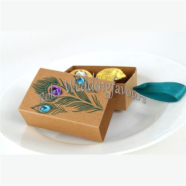 Wholesale Jeweled Peacock Kraft Candy Boxes Wedding Candy Filler
