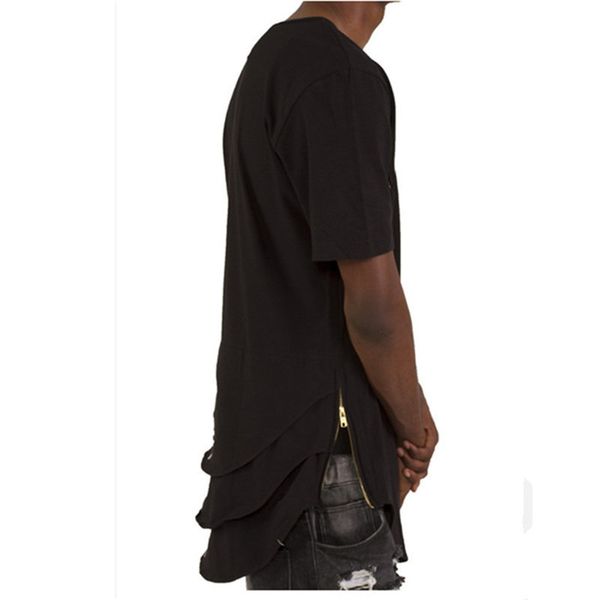 

extended bieber shirts multi fold wholesale-justin mens t curved shirt hem side zipper sleeve short longline t fishtail hip hop uaeek, Black