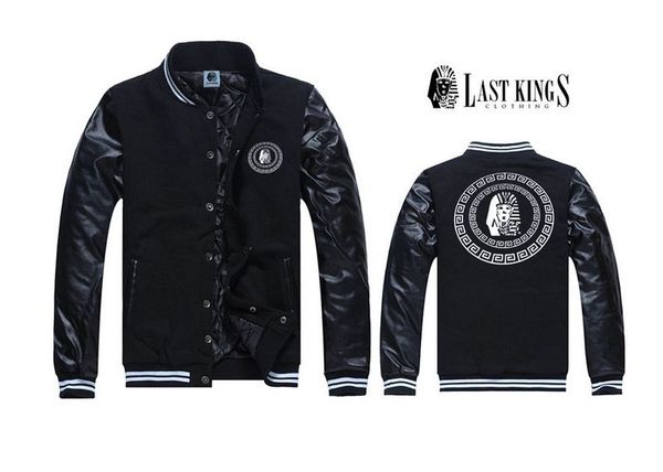 

s-5xl last kings brand clothing hip hop jacket men camouflage stitching leather sleeve coat 0887, Black