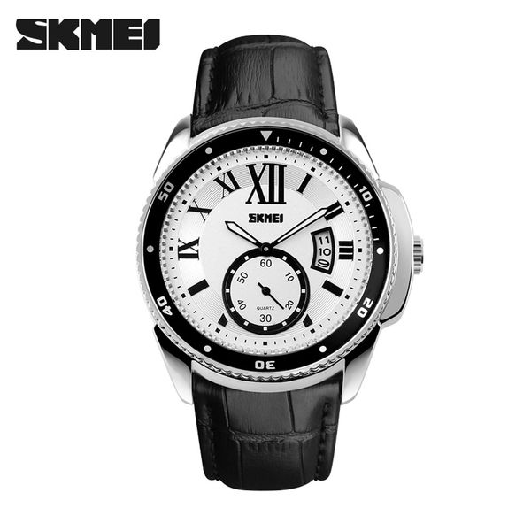 

Оригинальный SKMEI 1135 мужские 2 циферблаты календарь водонепроницаемый Кожаный рем