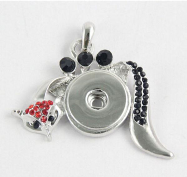 

fashion 18mm snap button noosa button pendant animal fox with rhinestone necklace pendant 18mm noosa chunks snap button drop shipping, Silver