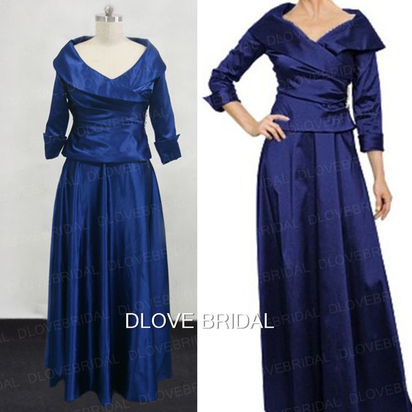 

Royal Blue Тафта Платье для Матери Невесты с 3/4 с длинными рукавами Настоящее свадебно