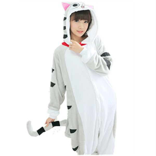 Chinelo de flanela Doce Queijo Em Casa gato Onesie Traje Cosplay Adulto Vestidos de Festa de Carnaval Sleepwear Sleepsuit Dos Desenhos Animados do anime Tabby Cat jumpsuit