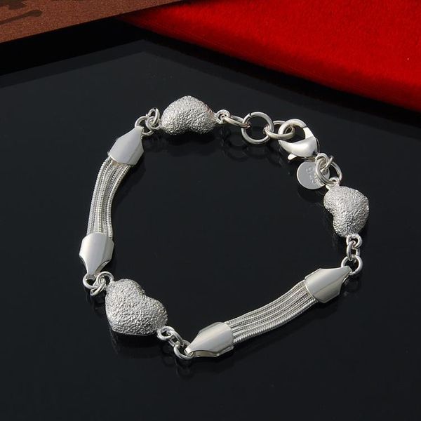 

factory direct wholesale 925 sterling silver 3 frosted heart bracelet silver jewelry, Golden;silver