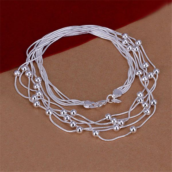 

christmas gift five line light bead necklace sterling silver plate necklace stsn213,fashion 925 silver chains necklace factory direct sale