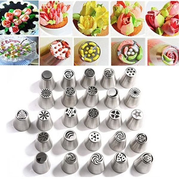 

stainless steel russian pastry nozzles fondant icing piping tips set cake decorating tools rose tulip shaped