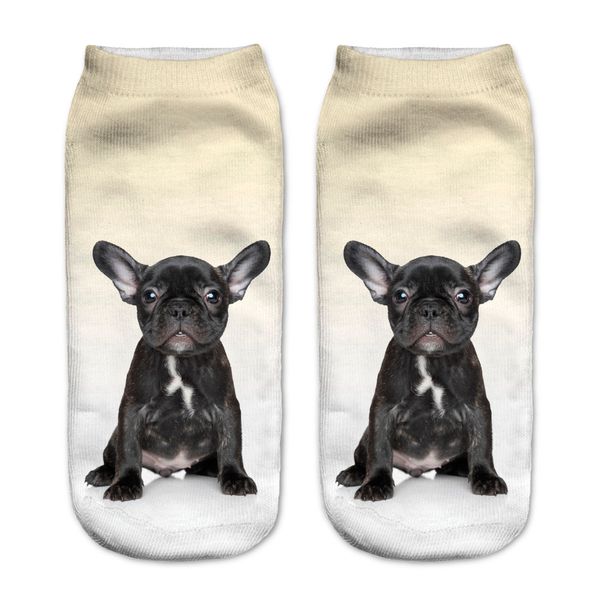 

wholesale-new black french bulldog puppy 3d print animal women socks casual cartoon socks unisex low cut ankle socks, Black;white