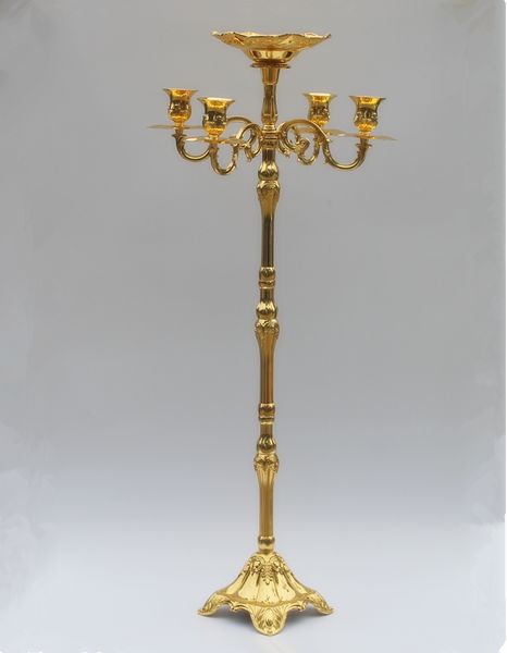 top popular Top rated gold plated floor candelabra 85cm metal candle holder, pure gold candleholder with nice flower bowl 2021