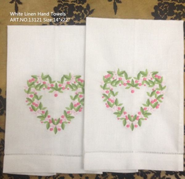 

home textiles 12pcs/lot14x22"beautiful linen ladies handkerchief with heart embroidered & one hemstitched edges hand towel linen guest