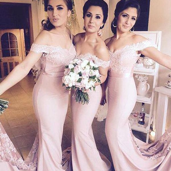 

elegant lilac black blush champagne custom made long bridesmaid dress lace appliques off the shoulder maid of honor gowns train, White;pink