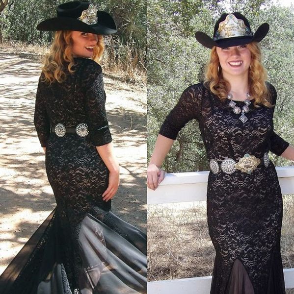 

elegant black mermaid lace mother of the bride dresses bateau neck long sleeves wedding guest dress floor length plus size evening gowns, Black;red