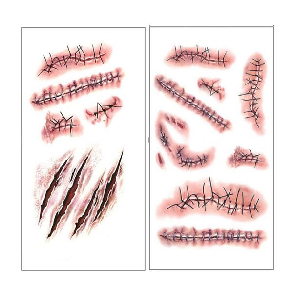 Cool Scar Design Waterproof Temporary Tattoos Sticker Body Arm Art Makeup Fake Tattoo Sleeve For Studio Fix Halloween Party Large Temporary Tattoos
