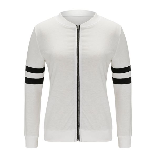 Fashion Black White Bomber Jacket Women Zip Up Biker Jacket Casual