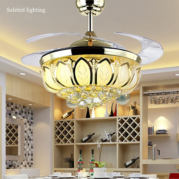 2019 42 Inch Ceiling Fan Crystal Chandelier Lotus Ceiling Light Changeable Light Colors Remove Control Ceiling Fans Light Living Room From