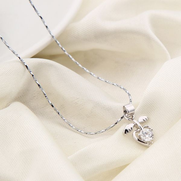 

necklace with little diamond pendant, simple style, noble and delicate for women, and high quality, Silver