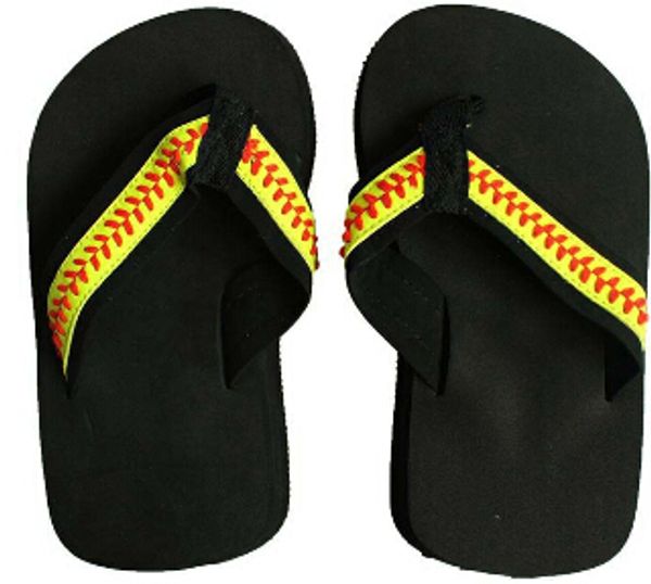 

yellow softball flip flop slippers sandals womens beach sports slippers, Black